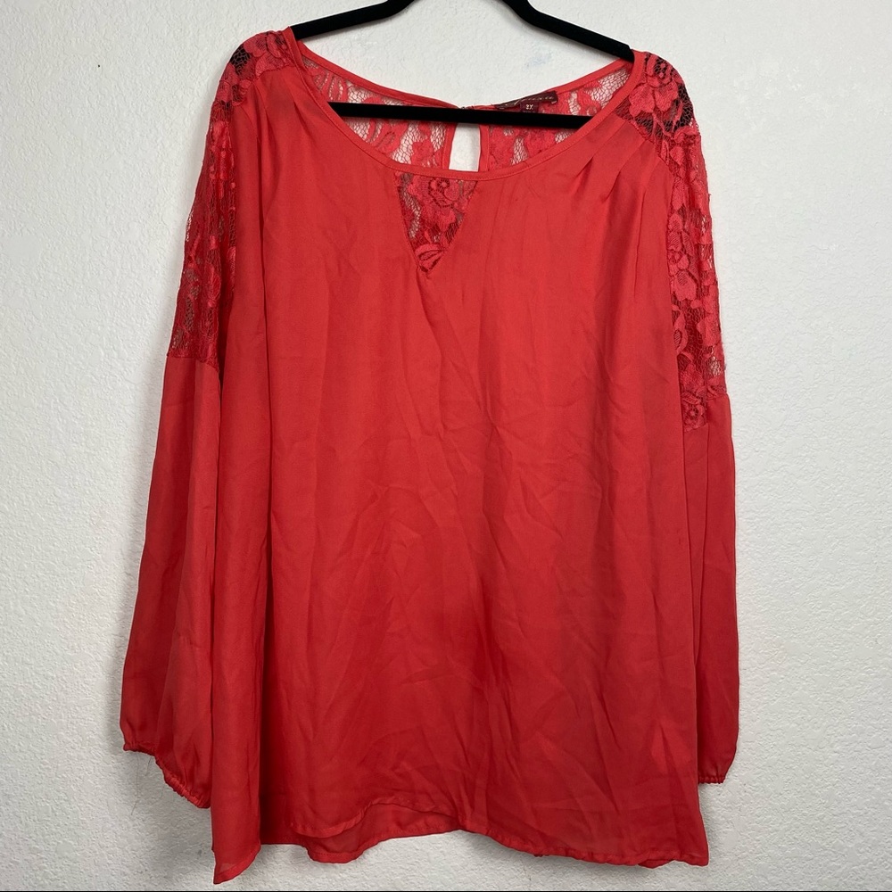 Araza Beautiful orange long sleeve upper back lace blouse 3x